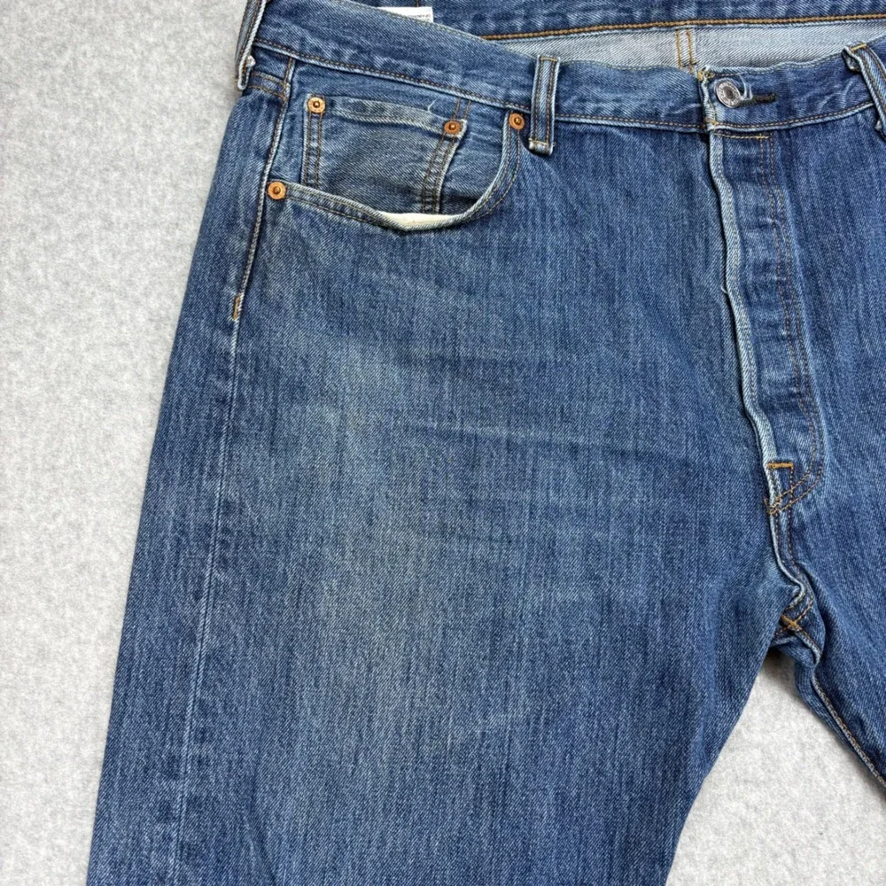 Levis 501 Jeans Mens 40x32 Blue Straight Leg Button Fly Thrashed Grunge Classic